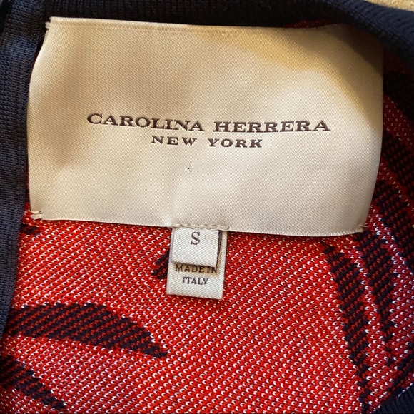 CAROLINA HERRERA DRESS FIT & FLARE BLUE RED WHITE FLORAL STRETCH KNIT Size S - Picture 6 of 7